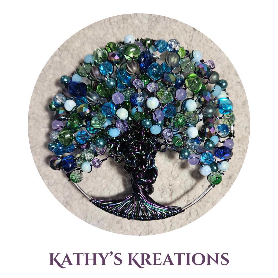 Kathy's Kreations beaded tree of life vendor at Rabbit Army Ranch in Harlingen Texas 78552